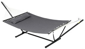 Outsunny Hamac de Grădină Portabil cu Structură, Pernă Integrată și Corzi de Siguranță, 368x93x110 cm, Gri Închis | Aosom Romania