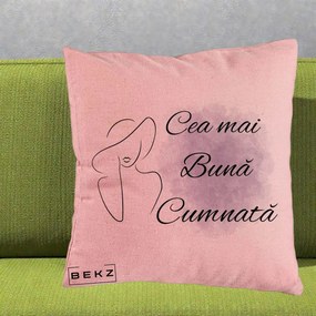 Cadou pentru Cumnata - Perna Personalizata Cea mai Buna Cumnata cu Silueta Dama si Pete Violet, 40x40 cm, Roz, Husa Detasabila, Perna Inclusa, BEKZ®