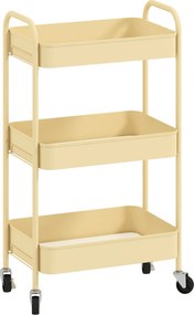 HOMCOM Cărucior auxiliar pe roți cu 3 niveluri Cărucior de bucătărie cu 3 coșuri și 2 mânere 45x30,6x79 cm Galben | Aosom Romania