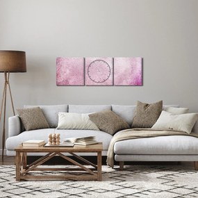 Tablou - Mandala pe zid roz (cu ceas) (90x30 cm)