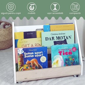 Bibliotecă Montessori cu roți, în formă de căsuță BOOKY turquoise