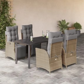 Set mobilier pentru gradina, 5 piese, cu perne, bej, poliratan