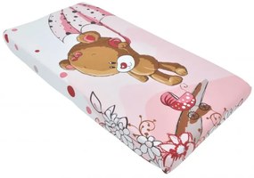 Cearceaf din bumbac cu elastic Pink bear with umbrella 120x60 cm