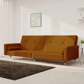 337341 vidaXL Canapea extensibilă cu 2 locuri, 2 perne, maro, catifea