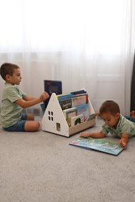 Bibliotecă Montessori cu roți, în formă de căsuță BOOKY turquoise