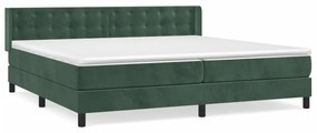 Pat box spring cu saltea, verde inchis, 200x200 cm, catifea Verde inchis, 200 x 200 cm, Nasturi de tapiterie