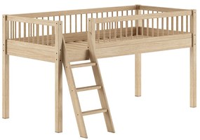 Pat Semi-Înălțat (Mid Sleeper) Forrest Beech 90x200 cm, pentru Camera Copii, din Lemn de Fag, cu Set Textil – Vipack