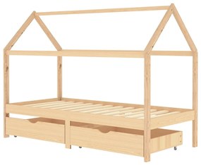 322138 vidaXL Cadru de pat copii, cu sertare, 90 x 200 cm, lemn masiv de pin