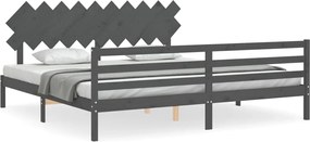 vidaXL Cadru pat cu tăblie 200x200 cm, gri, lemn masiv