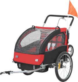 HOMCOM Remorcă bicicletă copii 2-în-1 cu centură de siguranță în 5 puncte, reflectoare, steguleț și perdea anti-vânt, roșu | Aosom Romania