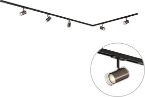 Sistem de iluminat pe șină modern negru cu 5 spoturi bronz închis monofazate - Iconic Lloyd