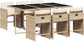 vidaXL Set de masă pentru grădină, 7 piese, cu perne, bej, poliratan
