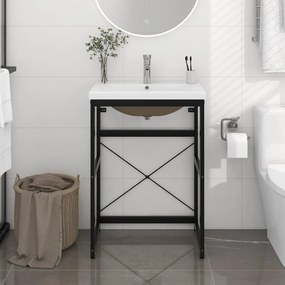 Cadru chiuveta de baie, cu lavoar incorporat, negru, fier Negru, 59 x 38 x 83 cm