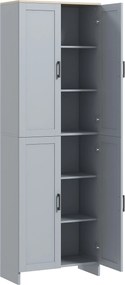 HOMCOM Dulap cămară de bucătărie din lemn cu 2 rafturi reglabile și 4 uși, 60x30x170,5 cm, gri | Aosom Romania