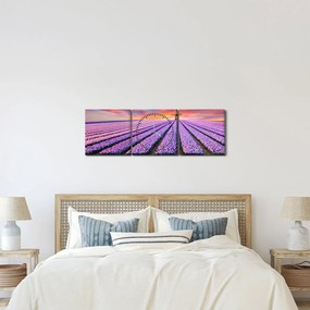 Tablou - ferma cu flori (cu ceas) (90x30 cm)