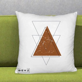 Perna Decorativa Geometric Triunghiuri Sacred, 40x40 cm, Alb Pufos, Husa Detasabila, Perna Inclusa, BEKZ®