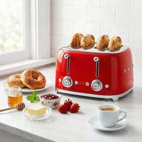 Prăjitor de pâine SMEG 50's Style TSF03RDEU, 2000 W, 4 felii, 6 niveluri, Tava pentru firimituri, Cablu integrat, Oțel inoxidabil, Roșu