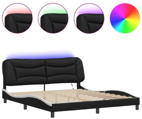 3214189 vidaXL Cadru de pat cu lumini LED negru/alb 180x200 cm piele ecologică