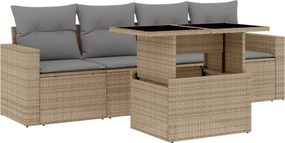 vidaXL Set canapele de grădină cu perne, 5 piese, bej, poliratan