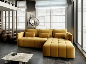 Colțar extensibil dumonde cu ladă de depozitare si sezut confortabil din spuma high-density, Malta Royal Muștar II 235x185 cm