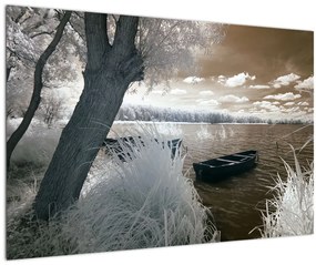 Tablou cu barca pe lac (90x60 cm)
