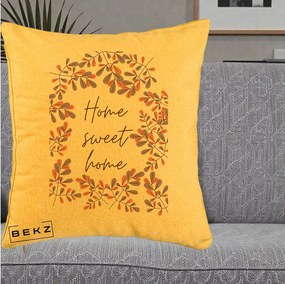 Perna Decorativa Home Sweet Home Frunze Colorate, 40x40 cm, Galben, Husa Detasabila, Perna Inclusa, BEKZ®