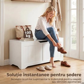 HOMCOM Bancă de Depozitare cu cu 2 Balamale de Siguranță 100 cm, PAL, Alb | Aosom Romania