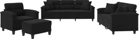 vidaXL Set de canapele cu perne, 4 piese, negru, microfibră