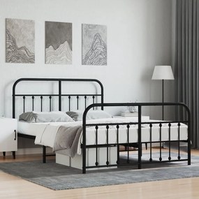 352595 vidaXL Cadru pat metalic cu tăblie de cap/picioare, negru, 135x190 cm