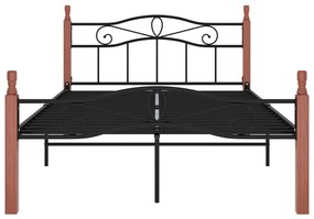 Cadru de pat, negru, 120x200 cm, metal si lemn masiv de stejar Maro inchis, 120 x 200 cm