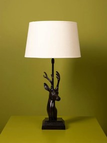 Lampă de masă din bumbac și in bej, cu structură din aluminiu negru în formă de cap de cerb, finisaj vintage, 55×30 cm, „Ardenne"