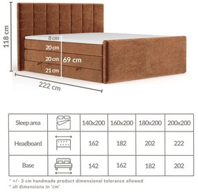 Pat boxspring portocaliu cu spațiu de depozitare 140x200 cm Ava – Maison de Rêve