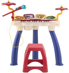 2 in 1 Orga Pian pentru Copii cu Set de Tobe, Instrument Muzical Electronic cu Sunete Multiple, Lumini 74x32,2x71cm AIYAPLAY | Aosom RO