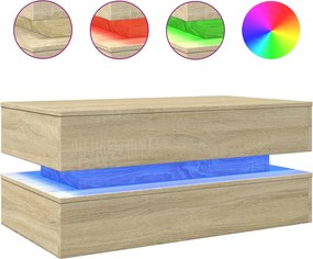 vidaXL Măsuță de cafea cu lumini LED, stejar sonoma, 90x50x40 cm