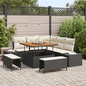 vidaXL Set grădină 8 piese cu perne, ratan negru, acacia