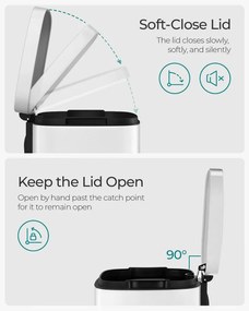 Cos de gunoi cu recipient si capac, metal, alb, Songmics
