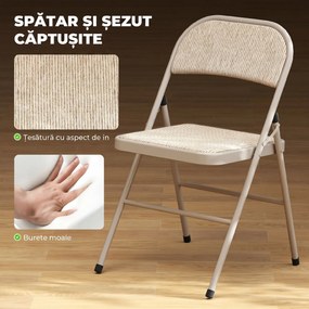 HOMCOM Set 2 Scaune Pliabile cu Șezut Căptușit din Poliester și Cadru din Oțel, Bej | Aosom Romania