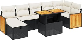 vidaXL Set mobilier de grădină cu perne, 8 piese, negru, poliratan