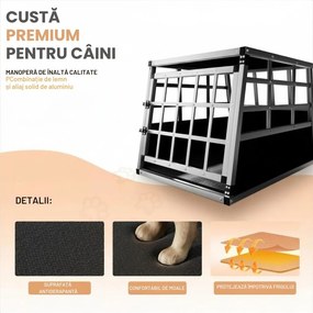 Cușcă de transport pentru câini BRUNO, 70x54x51cm, argintiu/negru Cadoca