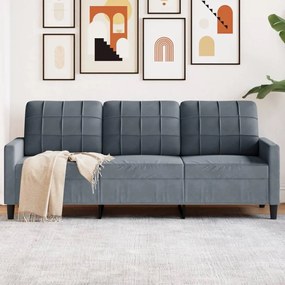 vidaXL Canapea cu 3 locuri, gri închis, 180 cm, material catifea