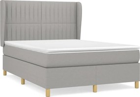 vidaXL Pat box spring cu saltea, gri deschis, 140x190 cm, textil