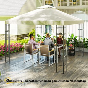 Outsunny Pavilion de grădină 3 x 3 m, design cu două niveluri, Protecție UV30+, Rezistent la UV, Protecție solară, Cadru din metal, Crem | Aosom Romania