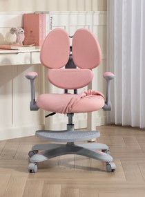 RIKKY Scaun ergonomic pentru copii, spatar si suport lombar reglabile, huse detasabile, suport picioare reglabil, rotativ, Roz
