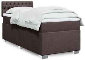 vidaXL Pat box spring cu saltea, maro închis, 90x200 cm, textil