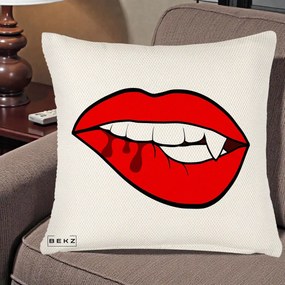 Perna Decorativa Vampire Lips Halloween, 40x40 cm, Crem Reliefat, Husa Detasabila, Perna Inclusa, BEKZ®