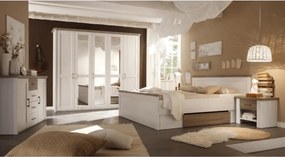 Set dormitor LUMERA, pin alb/stejar sonoma, PAL laminat, cu pat 180x20