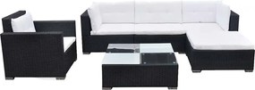 vidaXL Set mobilier de grădină cu perne, 6 piese, negru, poliratan