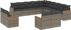 vidaXL Set mobilier de grădină cu perne, 13 piese, gri, poliratan