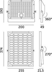 Proiector LED solar de exterior cu senzor LED/30W/6,4V IP65 3000/4000K