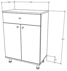 Corp Baie haaus Zaria, 1 Sertar, 2 Usi, Alb lucios/Alb, MDF, L 60 x l 35 x H 85 cm